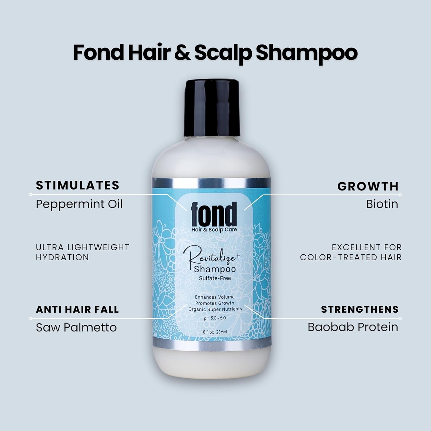 FOND Revitalize+ Shampoo | Enhances Volume | Promotes Growth | Nourishes Scalp (8, Ounces)
