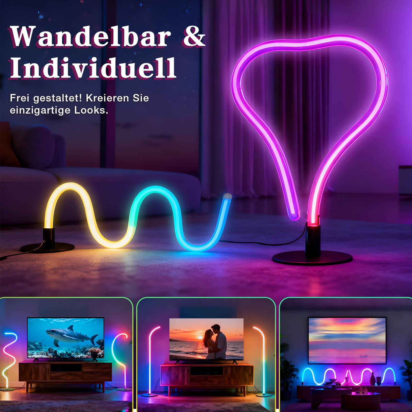 Lámpara de pie LED para salón, lámpara de pie RGBIC regulable, lámpara LED de suelo con mando a distancia y aplicación, 16 millones de colores, 200 modos de escena, modos de música, modo de