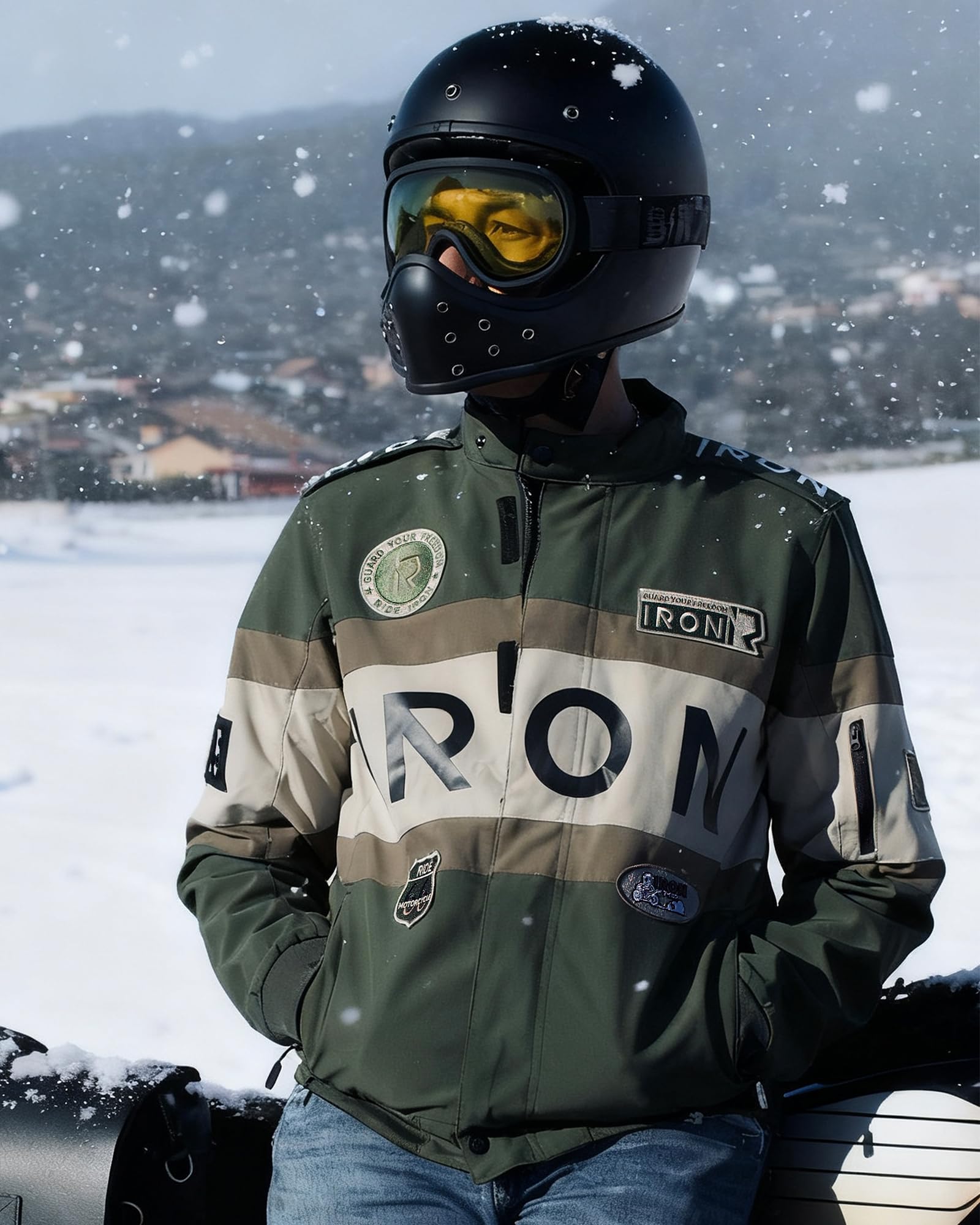 RIDEIRON Chaqueta Moto Hombre con Protecciones CE – Chaqueta Motociclista 4 Estaciones con Forro Térmico Extraíble, Transpirable y Resistente, Diseño con Bordados y Gran Estampado M-XXL