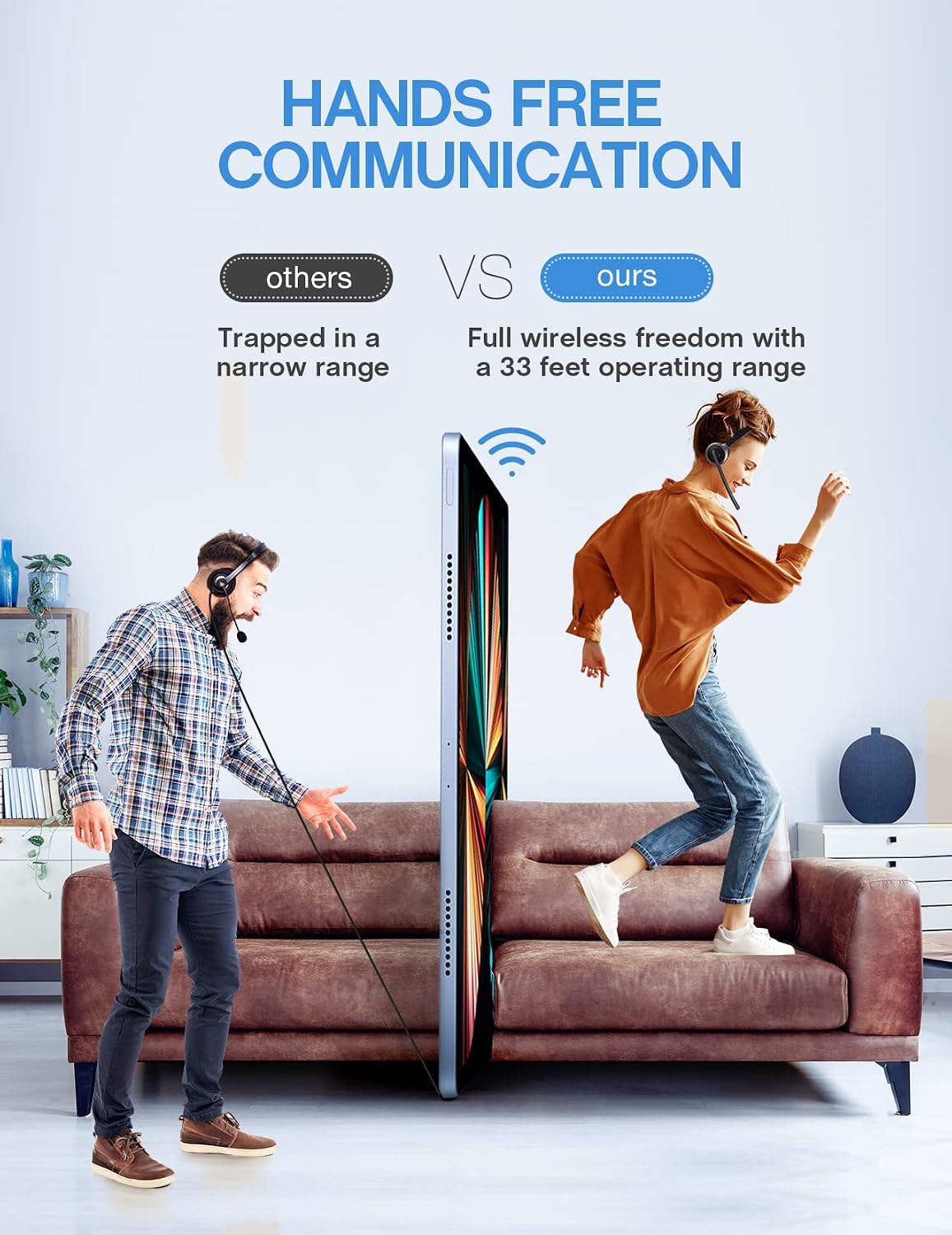 Wireless Cell Phone Headset with Charging Station, 270° Rotatable Boom Mic, Noise Cancelling, Dual Mode, On-Ear Wireless Headset with Microphone for Office, Call Center, Trucker, Remote Work.