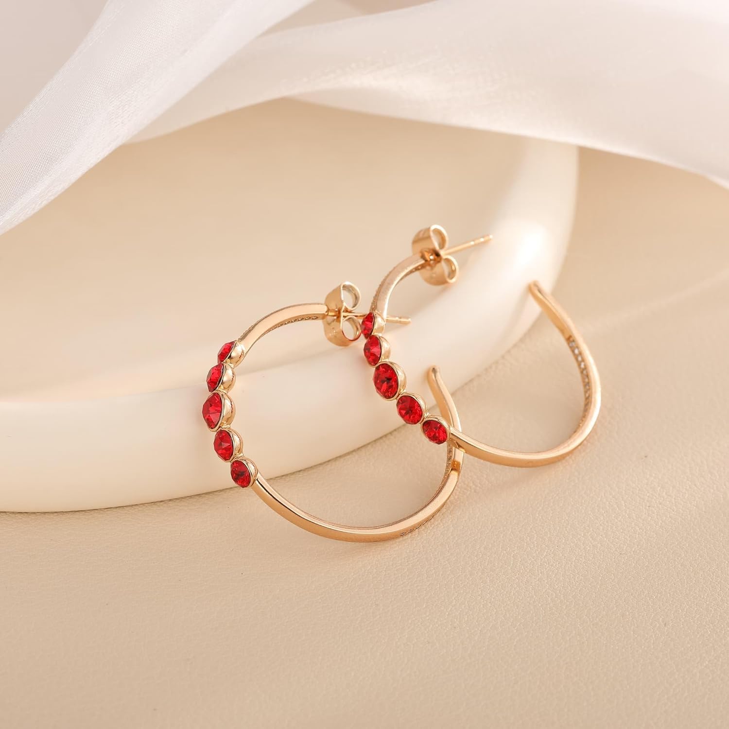 EVEVIC Austrian Crystal Half Hoop Earrings for Women Trendy 14K Rose Gold Plated Large Hoops Earring Jewelry Gift - Image 3