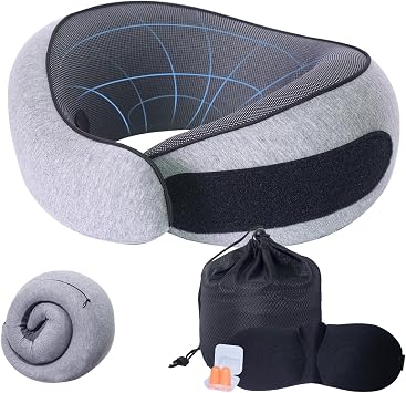 Neck Pillows for Sleeping Travel, Adjustable U Shape Memory Foam Travel Neck Pillow for Airplane Flight Sleep, Washable Cover Travel Pillow,Grey