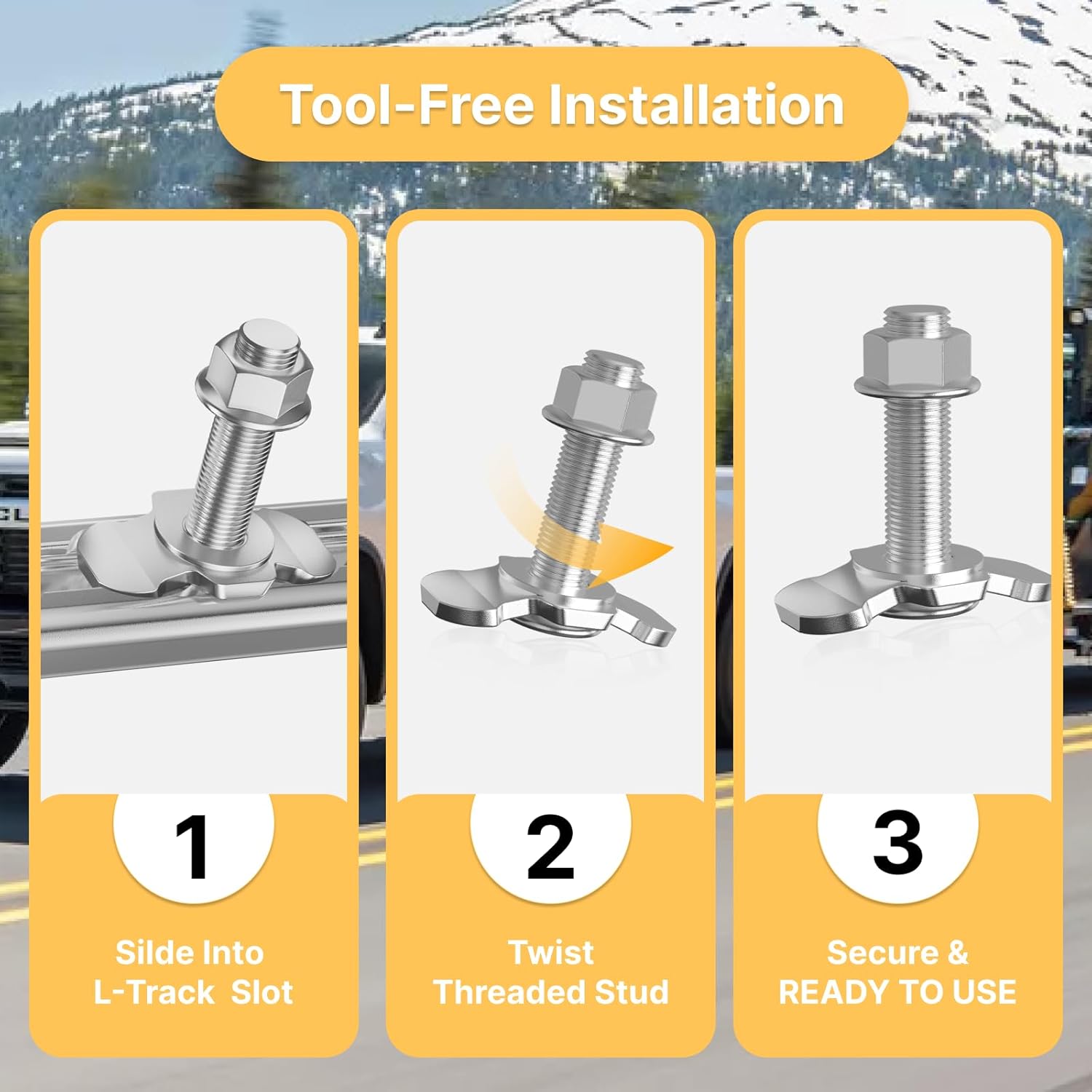 6 Pack L-Track Double Lug Threaded Stud Nut Fitting Tie Down,L Track Hooks, L Track Accessories,Heavy Duty Cargo Control Anchor for Truck Bed & Trailer, 3/8"-24 UNF x 1.8",2000 LBS – Silver
