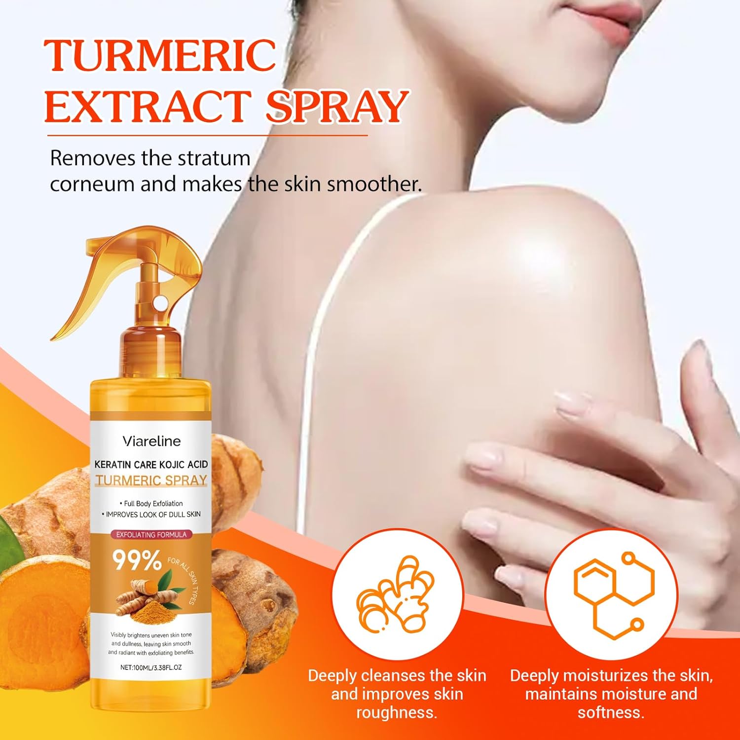 Peel Shot Keratin Care Kojic Acid Turmeric Spray 100ml - Exfoliating Body Spray with Retinol, Niacinamide for Face & Body for All Skin Types - Image 2