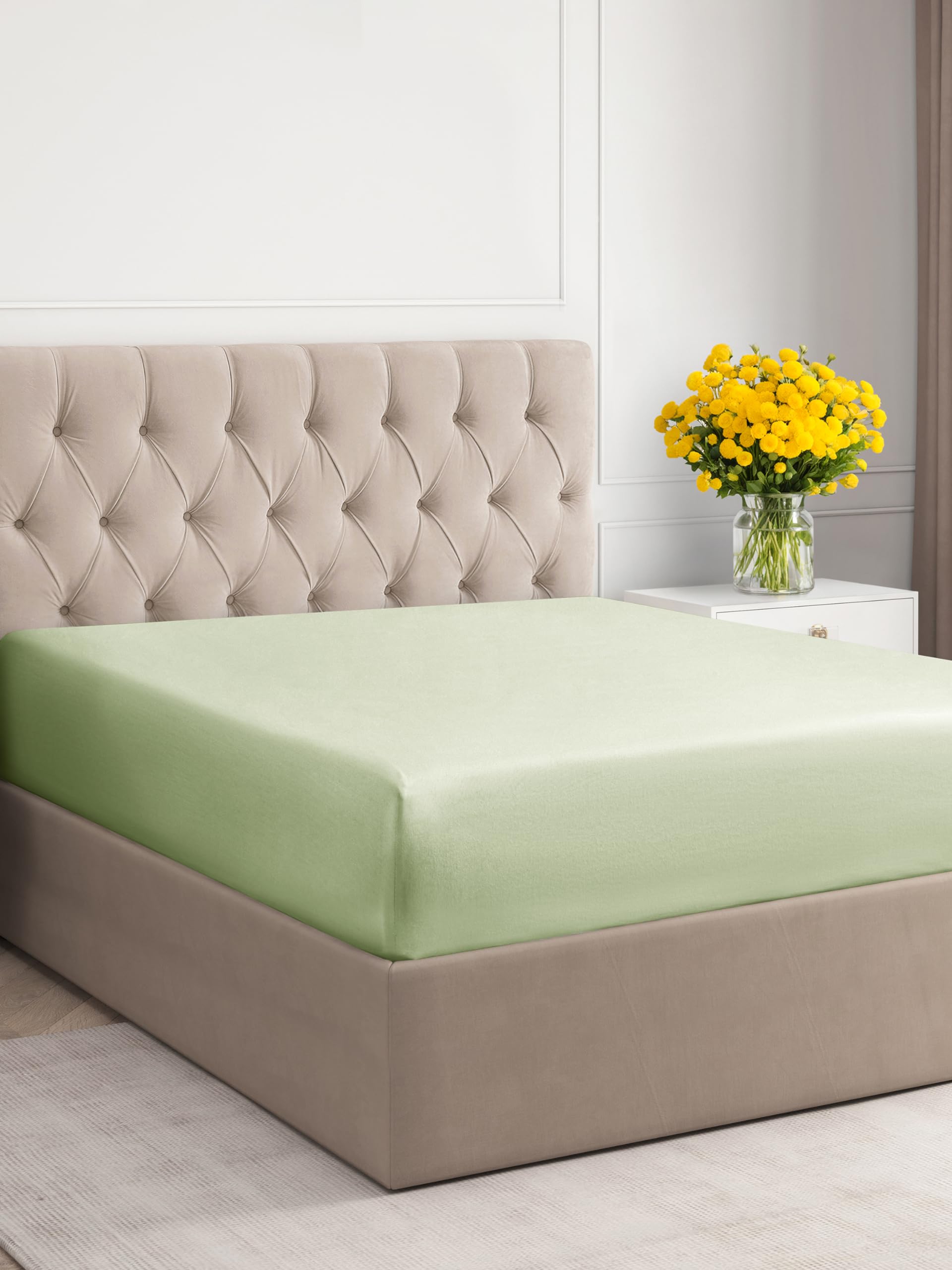 Twin XL Size Fitted Bed Sheet - Hotel Luxury Single Fitted Sheet Only - Fits Mattress Up to 16 - Extra Soft, Wrinkle Free, Breathable - Bottom Fitted Sheet - Light Sage Green Single Fitted Sheet Only