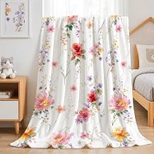 Watercolor Flower Throw Blanket Colorful Botanical Floral Printed Blanket Super Soft Flannel Throw Blankets Lightweight Fluffy Plush Fuzzy Bed Blankets for Bedding Sofa 50"X60"