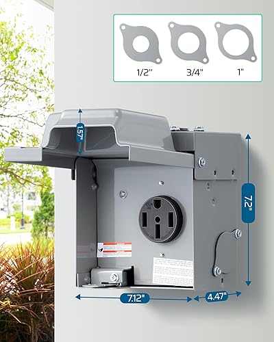 Miniatura 8 de DEWENWILS Caja de toma de corriente RV de 50 amperios, 125 V250 V, NEMA 14-50R, salida cerrada y con cerradura, resistente a la intemperie, toma de
