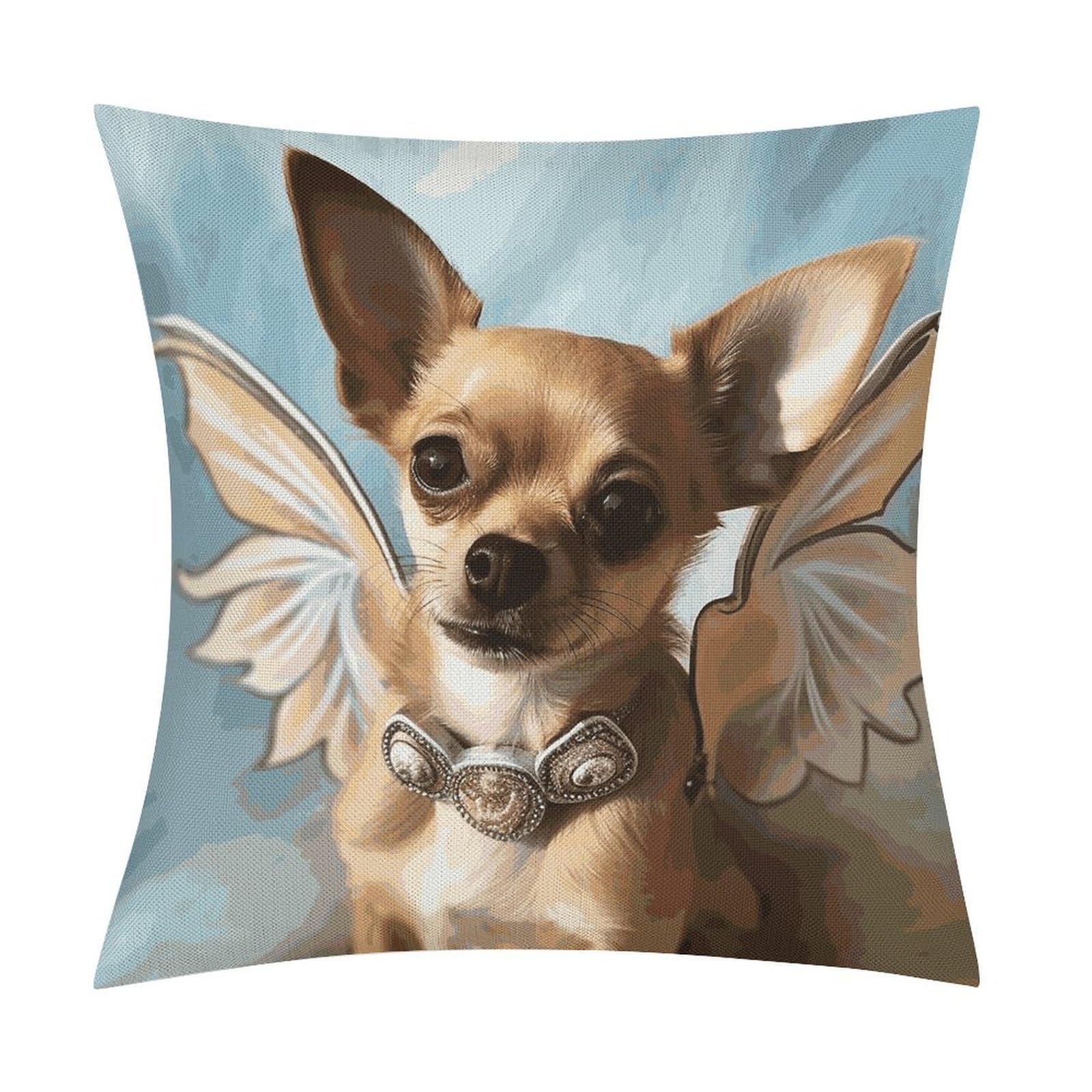 JTREHY Brown Chihuahua Angel Wings Throw Pillow Covers Farmhouse Pillow Cover Standard Pillow Shams Decorative Square Pillowcases Soft Pillow Cases Wrinkle Fade Resistant for Couch Home 18x18 Inch