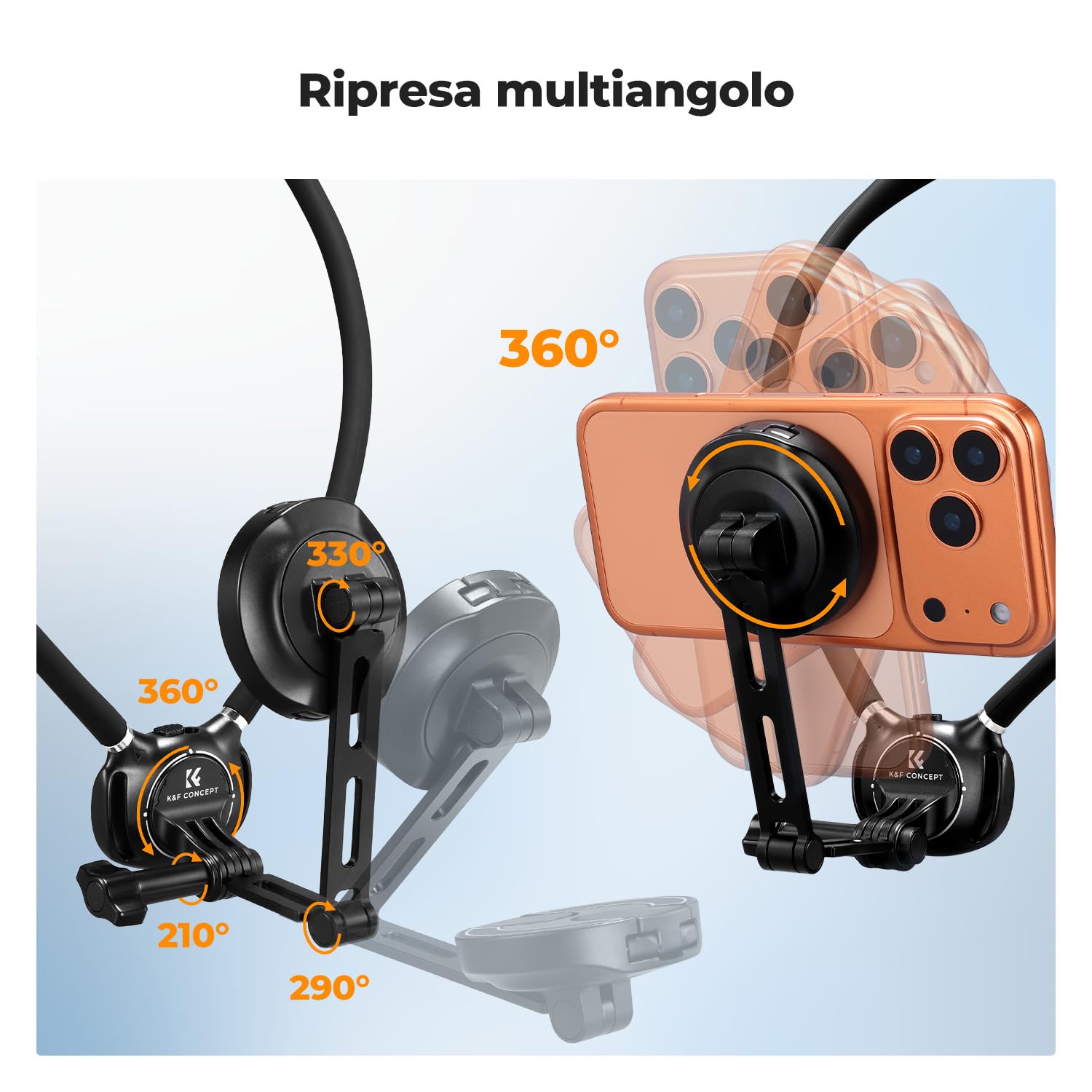 K&F CONCEPT Porta Telefono Collo 2 in 1 Magnetico+Clip, POV/VLOG Supporto per Telefono da Collo per Telefoni Cellulari per Magsafe Portacellulare da Collo per iPhone 17 16 15 14 13 12 Serie Android