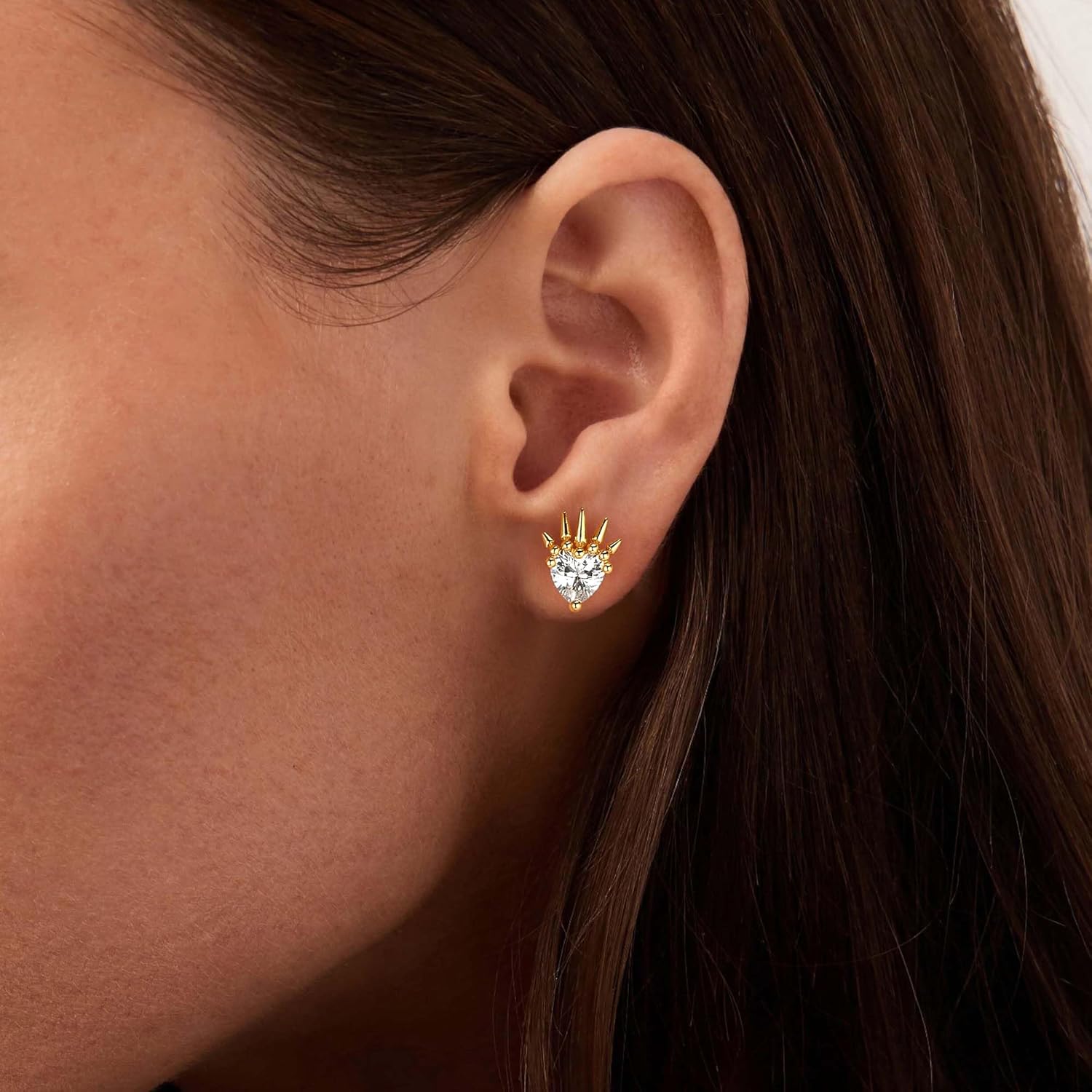 VACRONA 14K Gold Plated Heart Studs for Women Cute Red | White Cubic Zirconia Heart-Shape Flate Back Earrings Valentine's Day Jewelry - Image 2