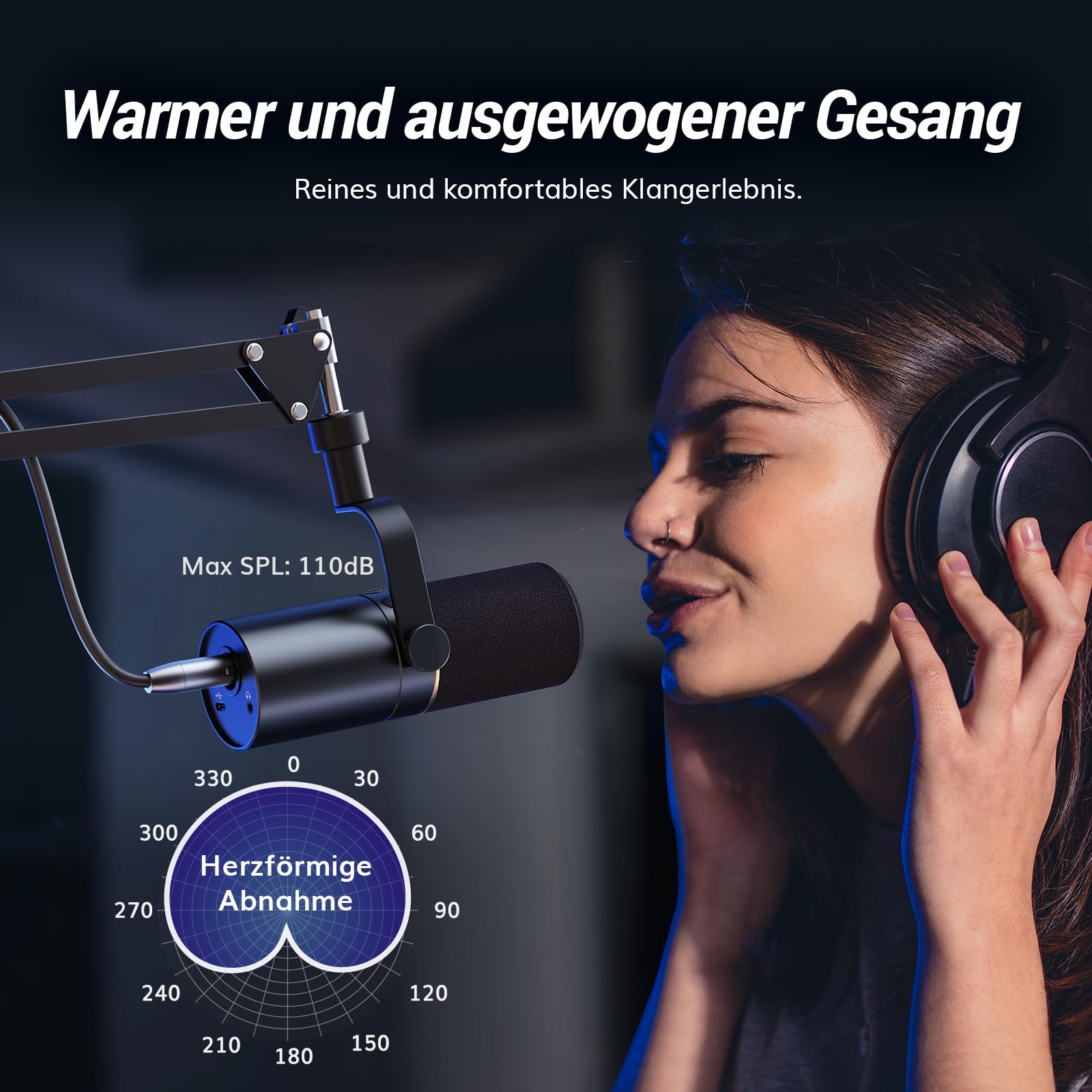 TONOR Dynamisches Microphone mit XLR/USB Kabel, Mikro PC mit Mute Button, Vocal Mic Gesangsmikrofon für Podcast, Streaming, Gaming, Studio und Aufnahme, mit Hight Profile Mikrofonarm, Schwarz, TD510+