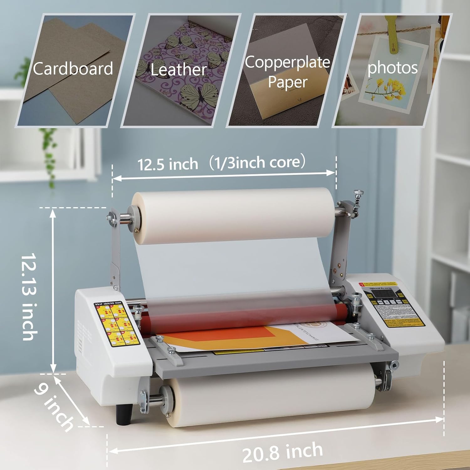 13.5" Laminator Machine High Speed Hot and Cold Roll Laminating Machine Single/Dual Sides with Digital Display for A3/A4 Paper Lamination, Speed Adjustable 3 Minute Warm-Up, 110V (Film not Included)
