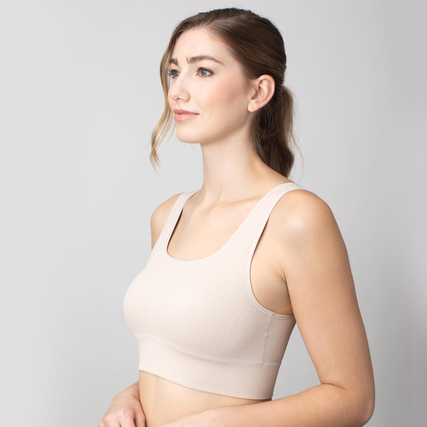 Floatley Seamlessly Square Neck Longline Easy Pullover Medium Impact Sports Bra Comfort Wirefree with Embedded Pads for Women - Image 2