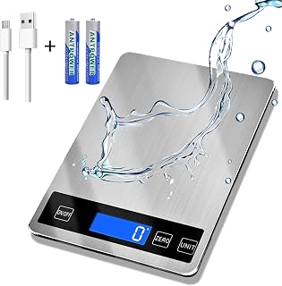 Deweywei 33lb Digital Kitchen Food Scale - USB Charging/Batteries, 1g Precision, Waterproof Stainless Steel, LCD for Cooking Baking