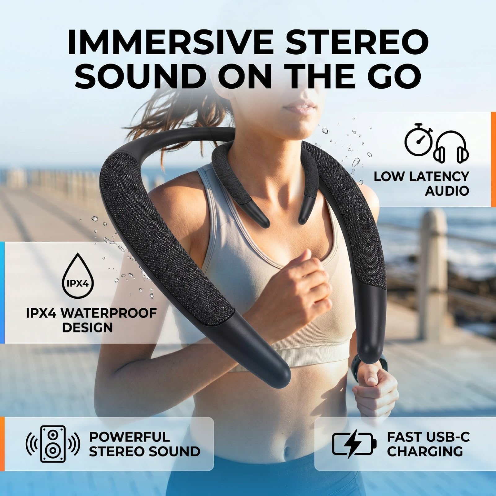 Altavoz con Banda para el Cuello, Bluetooth 5.4 IPX4, Altavoz