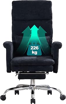 UEV Ergonomic Office Chair with Footrest,Heavy Duty up to 226kg,Flip-Up Armrests,Thick Padded Seat,Adjustable Headrest,Cross-Legged Sitting Desk Chair,Swivel Computer Chair for Home Office,Black