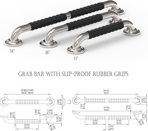 Miniatura 8 de Barra de agarre compatible con ADA con agarres de goma antideslizantes, soporte de peso de 500 libras para seguridad en el baño, 1-14 x 24 pulgadas,