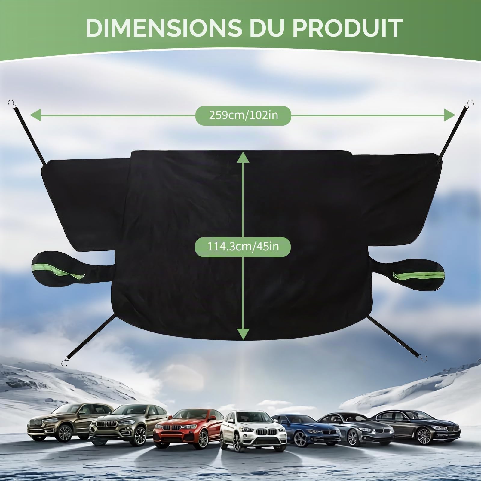 Bâche Pare-Brise Voiture Magnétique Protection Givre Hiver - Couverture Pare Brise Anti Neige Glace Pluie Soleil UV avec Fixation Sécurisée pour Voiture SUV (Grande Taille)