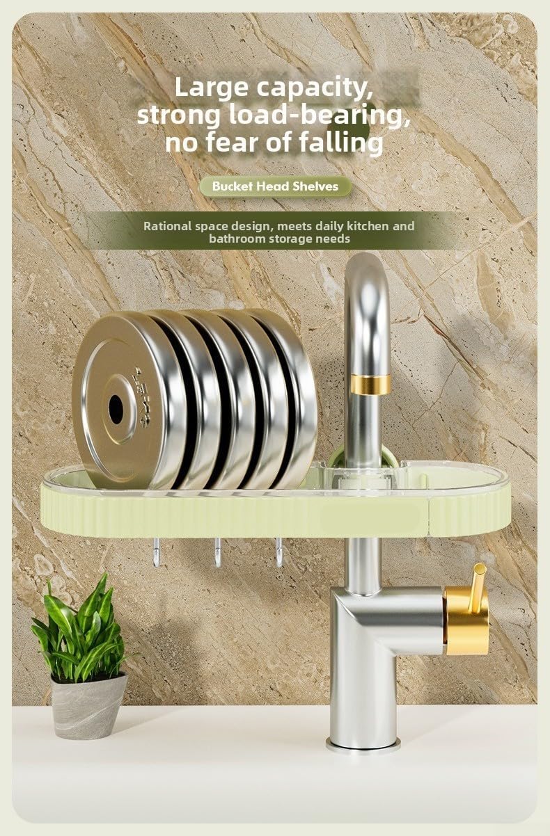 Mensola per rubinetto in ABS+PET con base ventilata per contenere spugne, spazzole, piatti, sapone, strofinacci e strumenti di pulizia vicino al lavandino della cucina o del bagno (bianco)