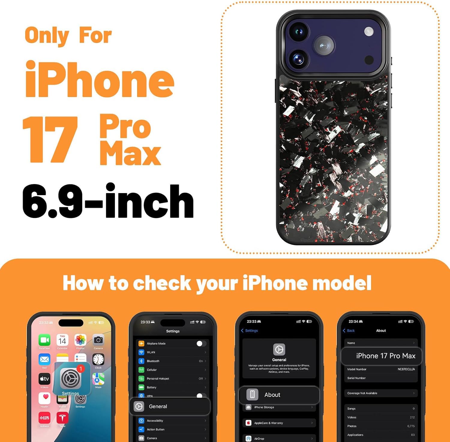 Flux Series Genuine Forged Carbon Fiber Case for iPhone 17 Pro Max, Built-in Magnets, Compatible with MagSafe, Military Grade Drop Protection, Shockproof Phone Cover - Glossy Red