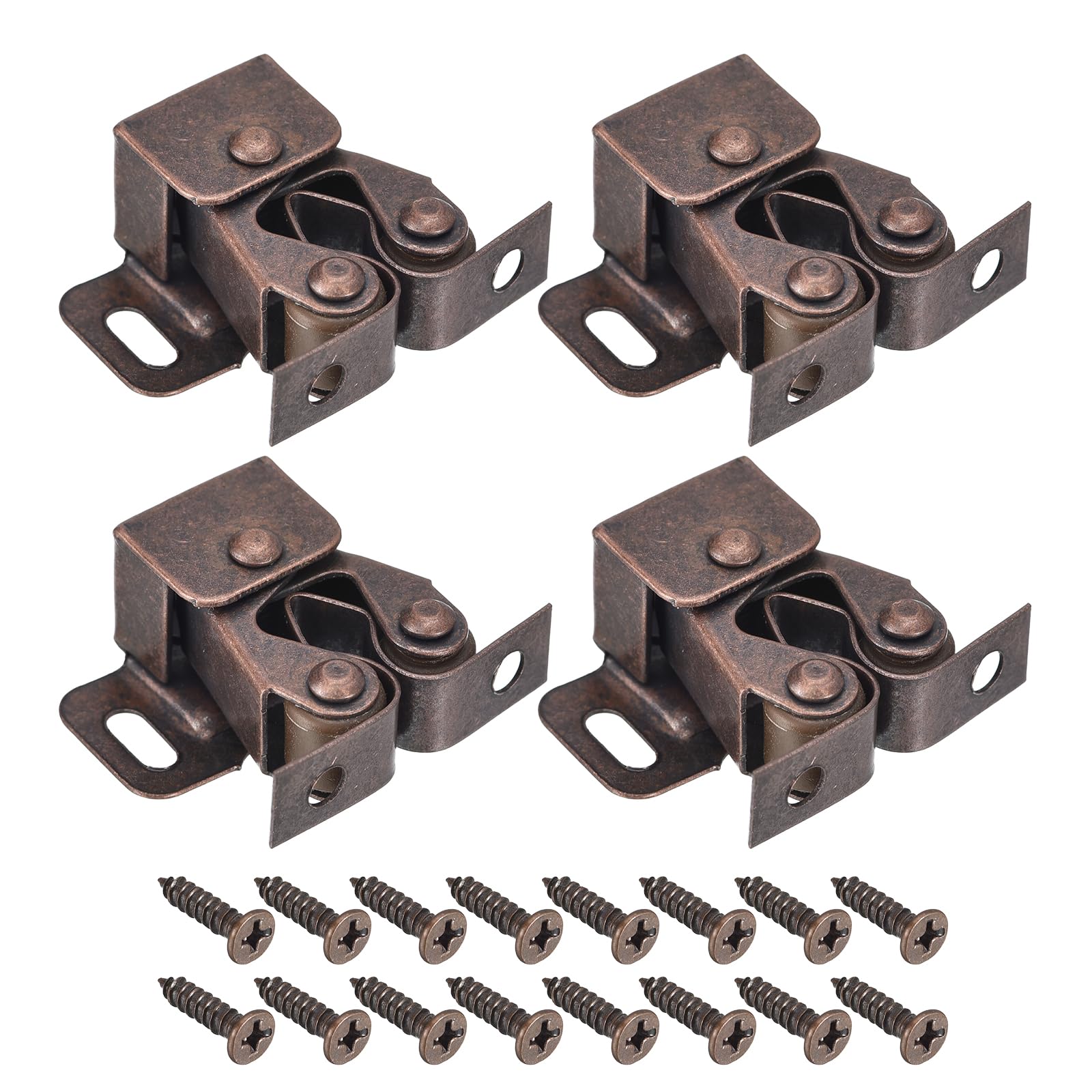 uxcell 4 Set Double Roller Catch Cabinet Latch Hardware Fitting for Cabinet Cupboard Closet Furniture Door Retro Copper