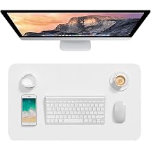Hsurbtra Desk Pad, 23.6" x 13.8" PU Leather Mat, M Extended Mouse Pad, Waterproof Blotter Protector, Non-Slip Ultra Thin Laptop Keyboard Writing Mat for Office Home, White