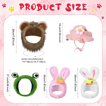 Weewooday 5 Pieces Cat Hats Costume Bunny Hat Outfit with Ears Small Dogs Kitten Puppy Party Costume Accessory Headwear(Chic Style)