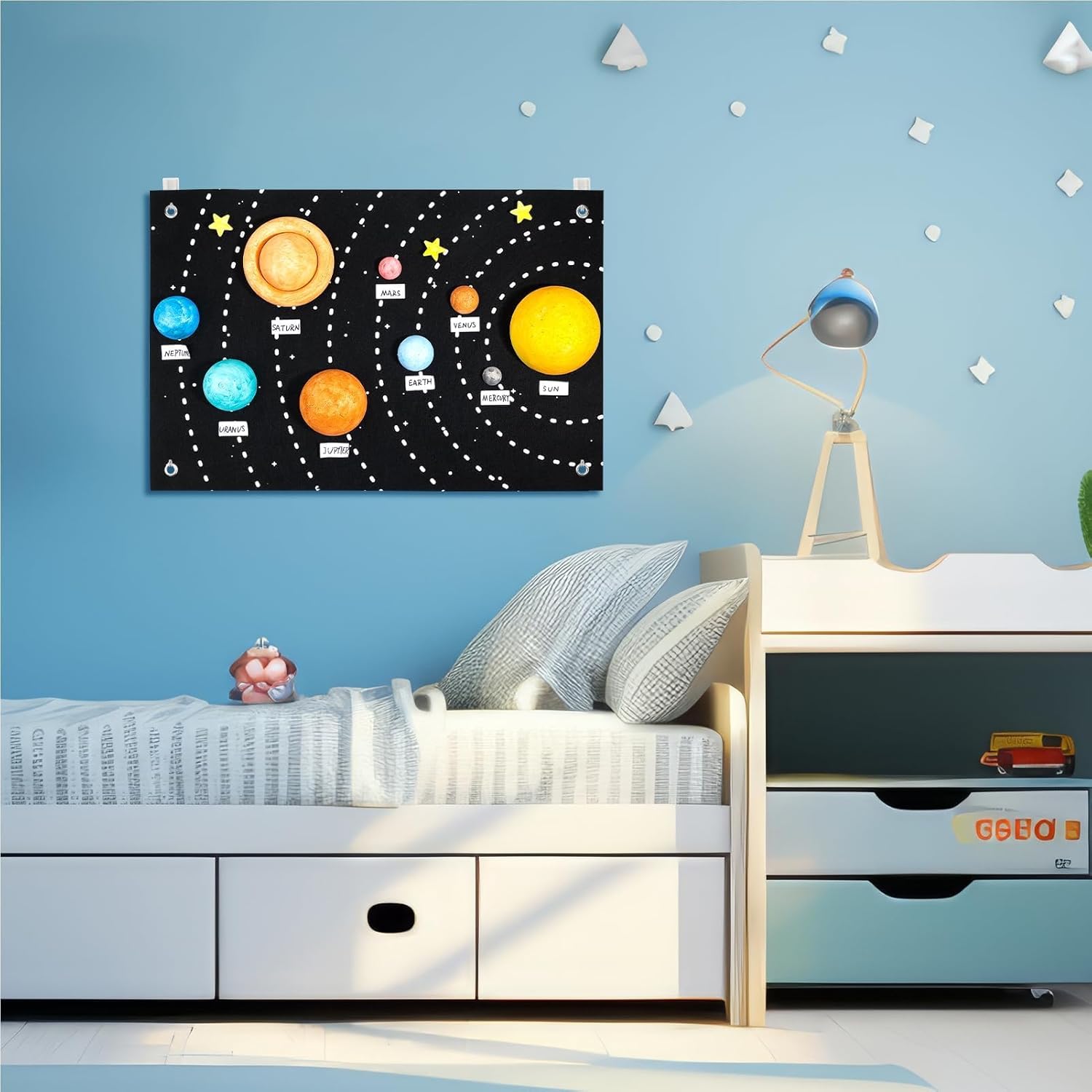 Pllieay Solar System Model Kit for School Science Projects, DIY Felt Backdrop Solar System Project Kit Includes Felt Background Plate, Mixed Size Foam Balls, Acrylic Color for Space Education - Image 5