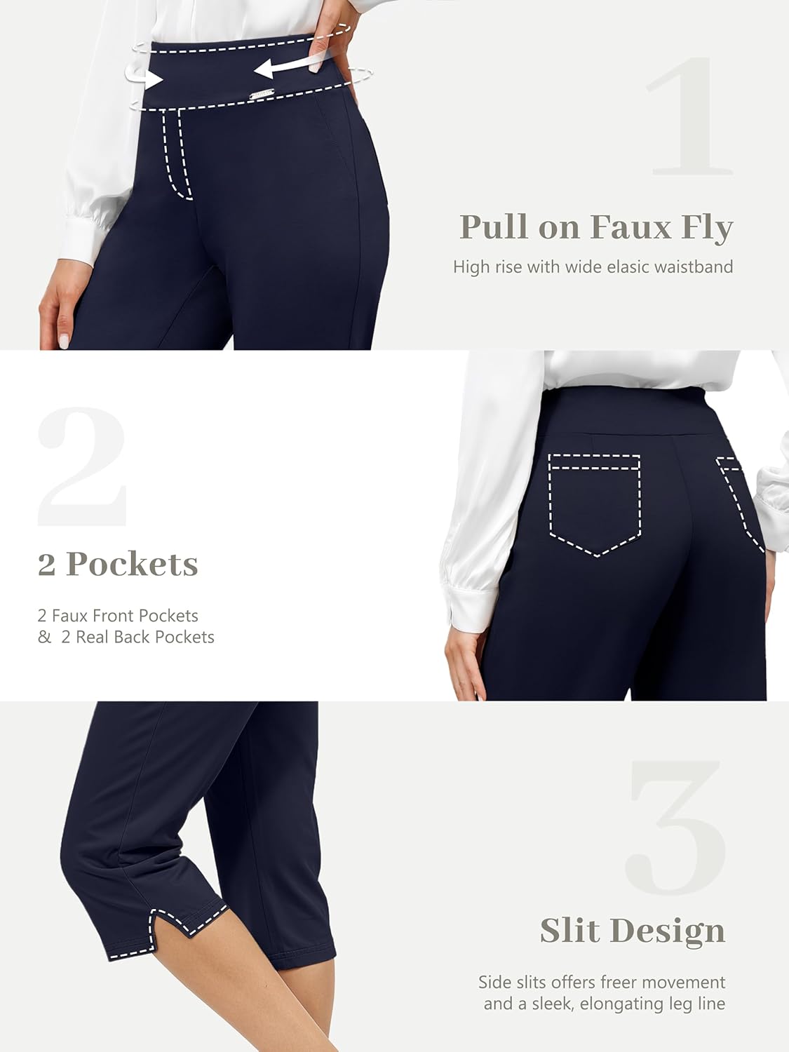 Tapata Womens 19"/20.5" Inseam Capri Dress Pants High-Waist Pull on Straight Leg Capris for Office Business Casual
