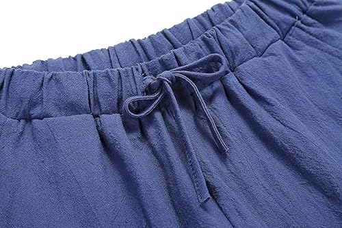 Miniatura 2 de loveimgs Pantalones casuales de playa de lino para mujer, cintura elástica, holgados, ligeros, de verano, con cordón ajustable
