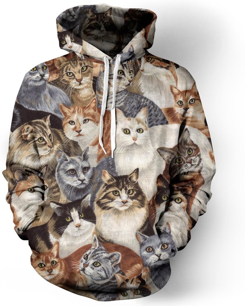 GEENO Mens&Womens Colourful Sweatshirts 3D Printed Patterned Hoodies for Teens&Lovers Pullover Jackets All Cat(S/M) Apparel