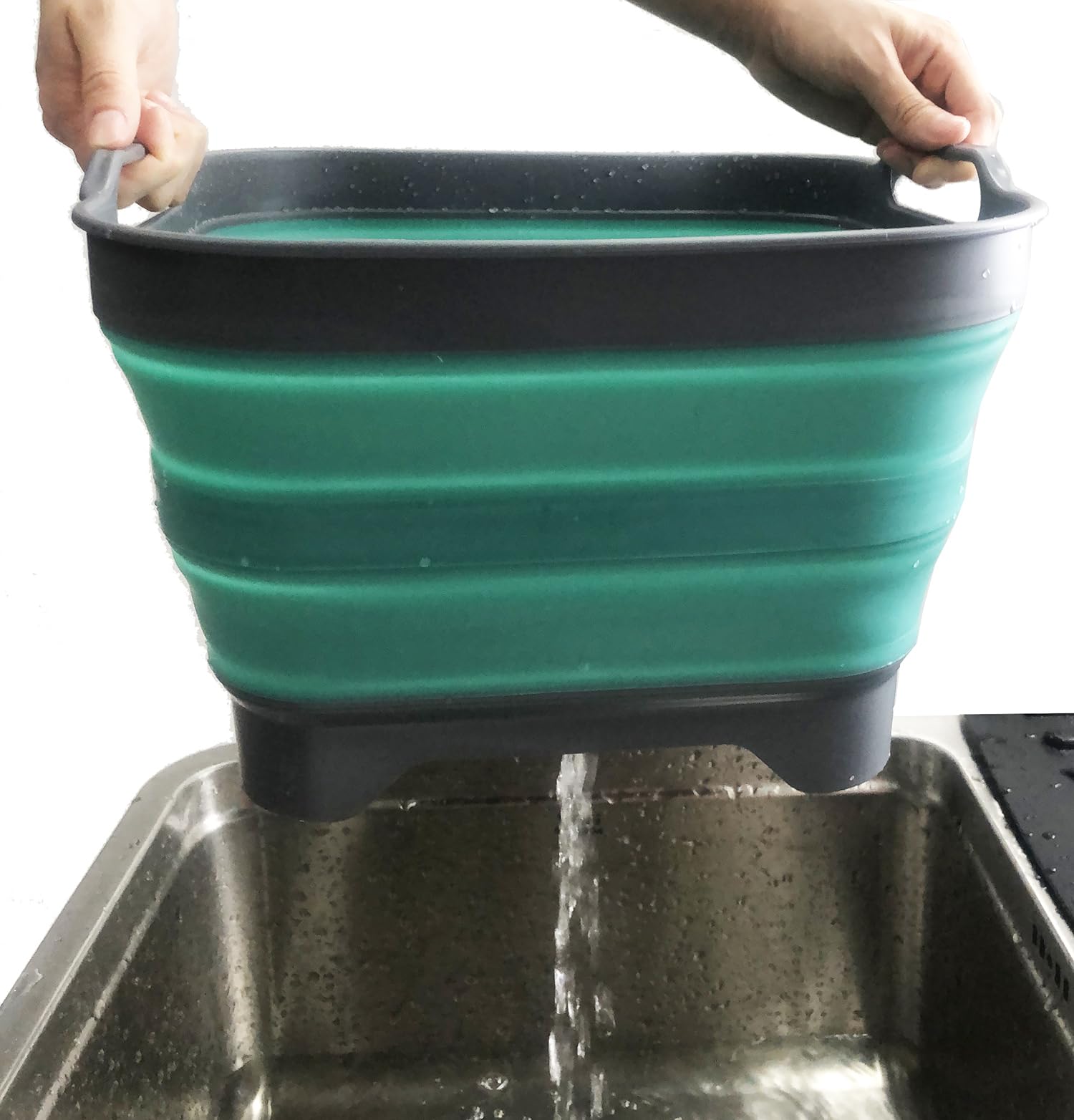 Sammart - Bassine à vaisselle pliable de 10 L avec bouchon de vidange - Lavabo pliable - Bac de rangement de cuisine pour économiser de l'espace - Gris/bleu turquoise