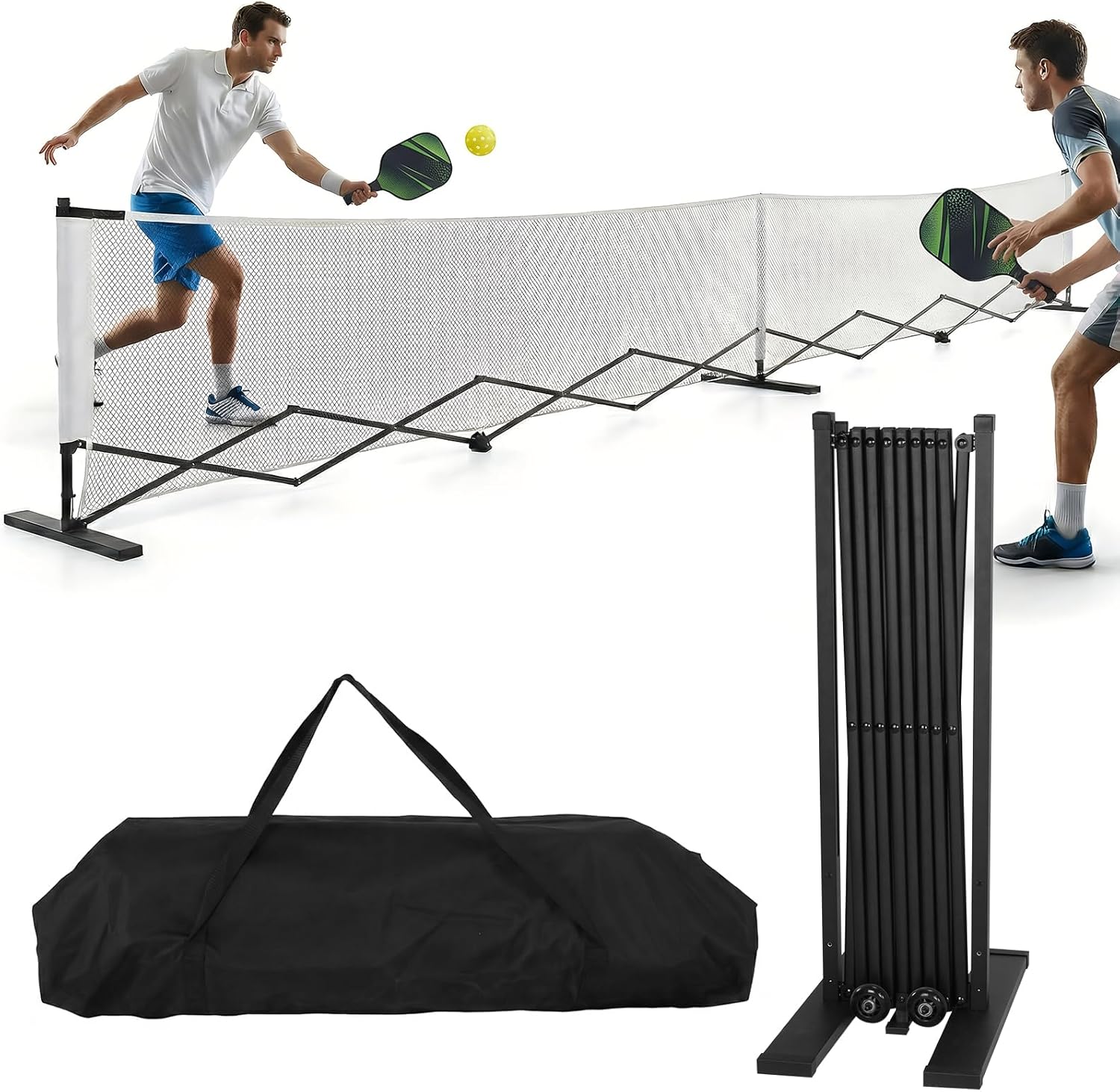 Pickleball Net Portable Outdoor Frames with Wheels Movable Net Posts Aluminum Alloy Retractable 22ft for Backyards Driveways & Garages