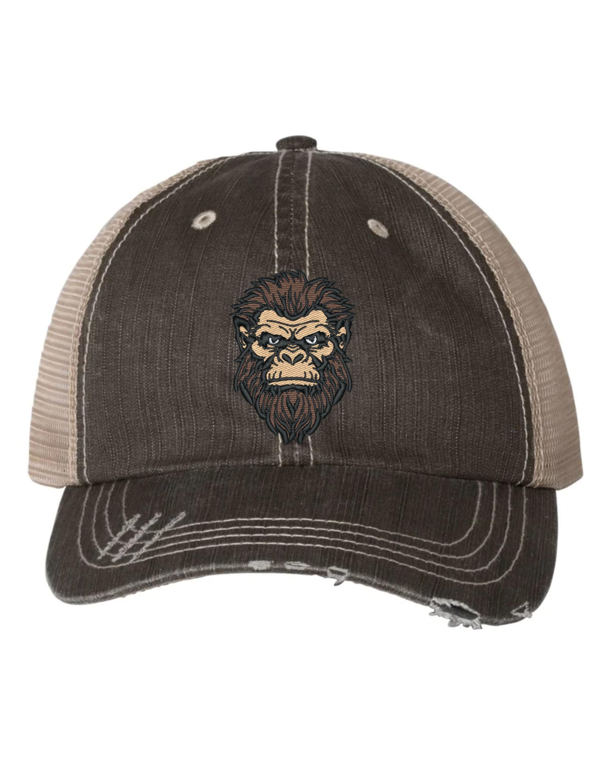 Go All Out Bigfoot Head Sasquatch Squatchy Dad Deluxe Trucker Flatbill Baseball Structured Embroidered Hat