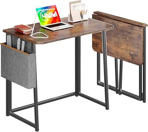 Miniatura 61 de 4NM Escritorio plegable pequeño de 31.6 pulgadas, escritorio plegable de oficina en casa, mesa de estudio para dormitorio pequeño que ahorra natural