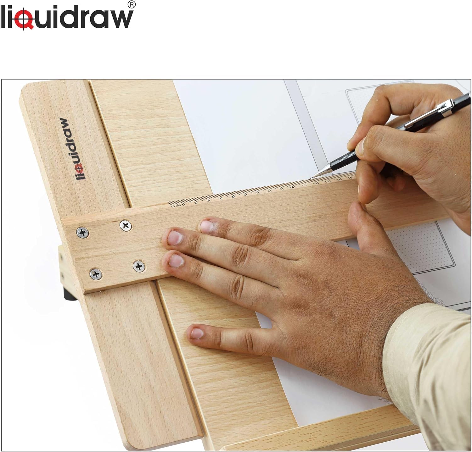 Liquidraw Planche à dessin d'artiste A2, planche à dessin d'art en bois massif réglable à 6 angles avec règle carrée en T de 60 cm, chevalet de table portable pour dessin 25,5" x 18,5"