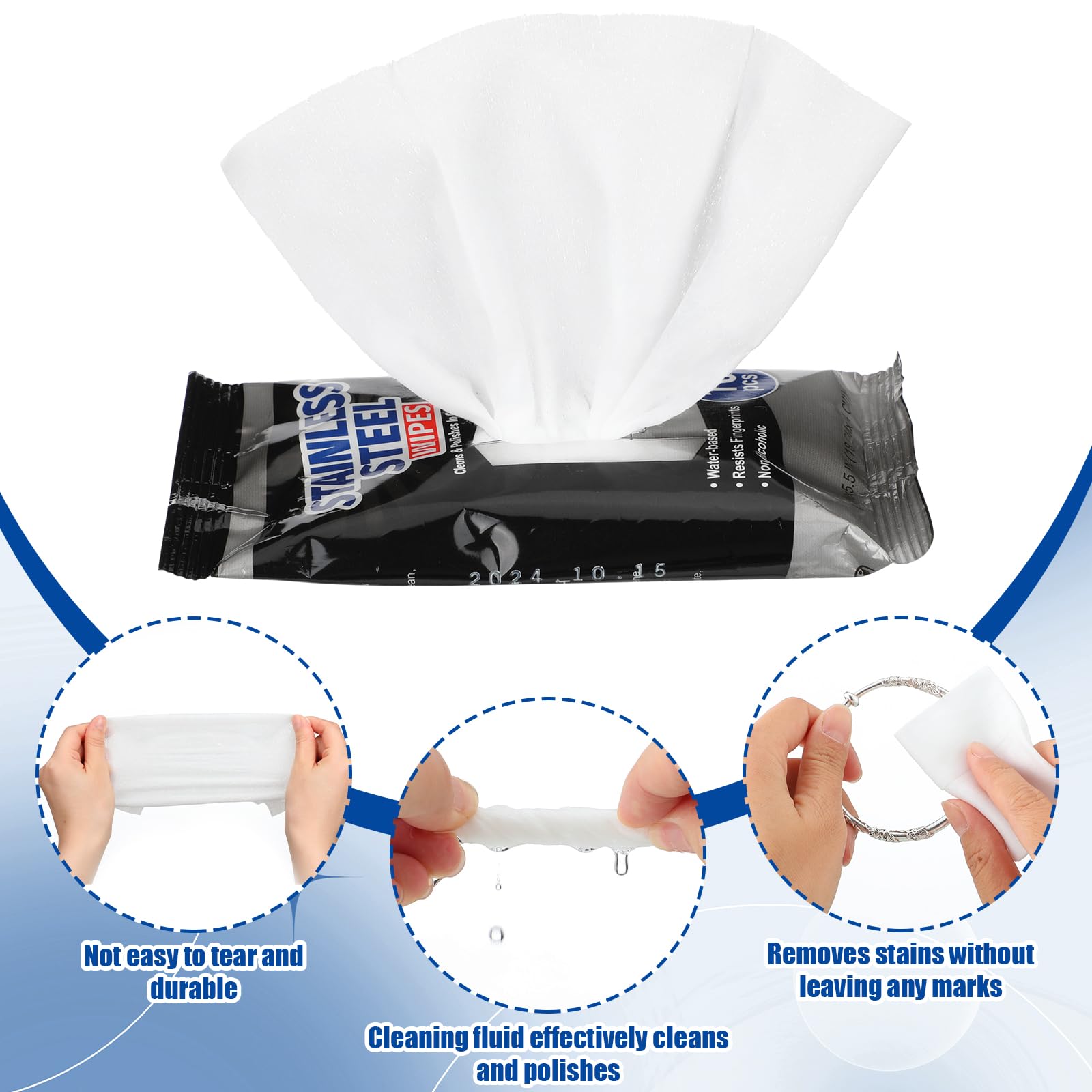 Paquete de 60 toallitas limpiadoras de acero inoxidable para limpiar y pulir electrodomésticos para electrodomésticos, incluyendo horno, refrigerador, lavavajillas, microondas y parrilla