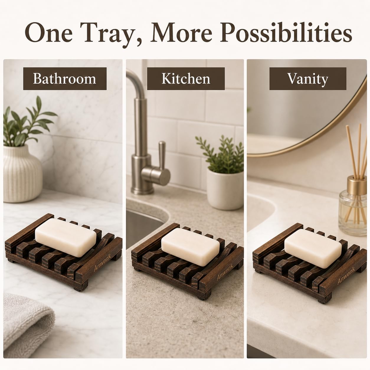 Wooden Soap Dish Holder Saver Tray for Shower Bathroom Kitchen Drainer,1PCS