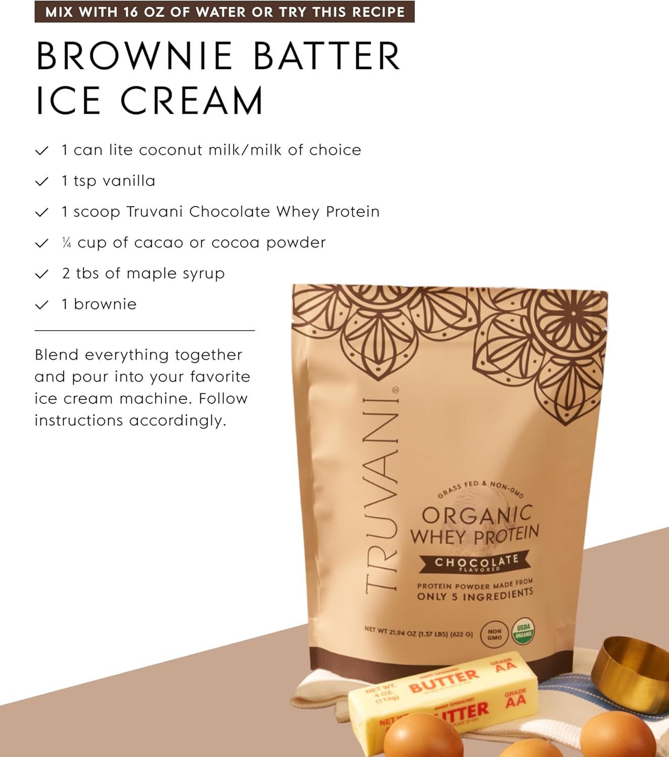 Truvani Organic Whey Protein Powder | Chocolate | 20g Grass Fed Whey Protein | 20 Servings | USDA Organic & Non-GMO | Gluten Free | No Gums, No Soy, No Stevia, No Added Sugars - Image 8