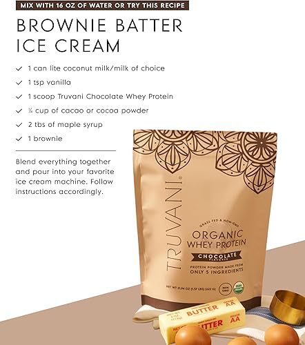 Miniatura 7 de Polvo de proteína de suero orgánico Truvani  Chocolate  20g de proteína de suero alimentado con hierba  20 porciones  Orgánico certificado USDA y