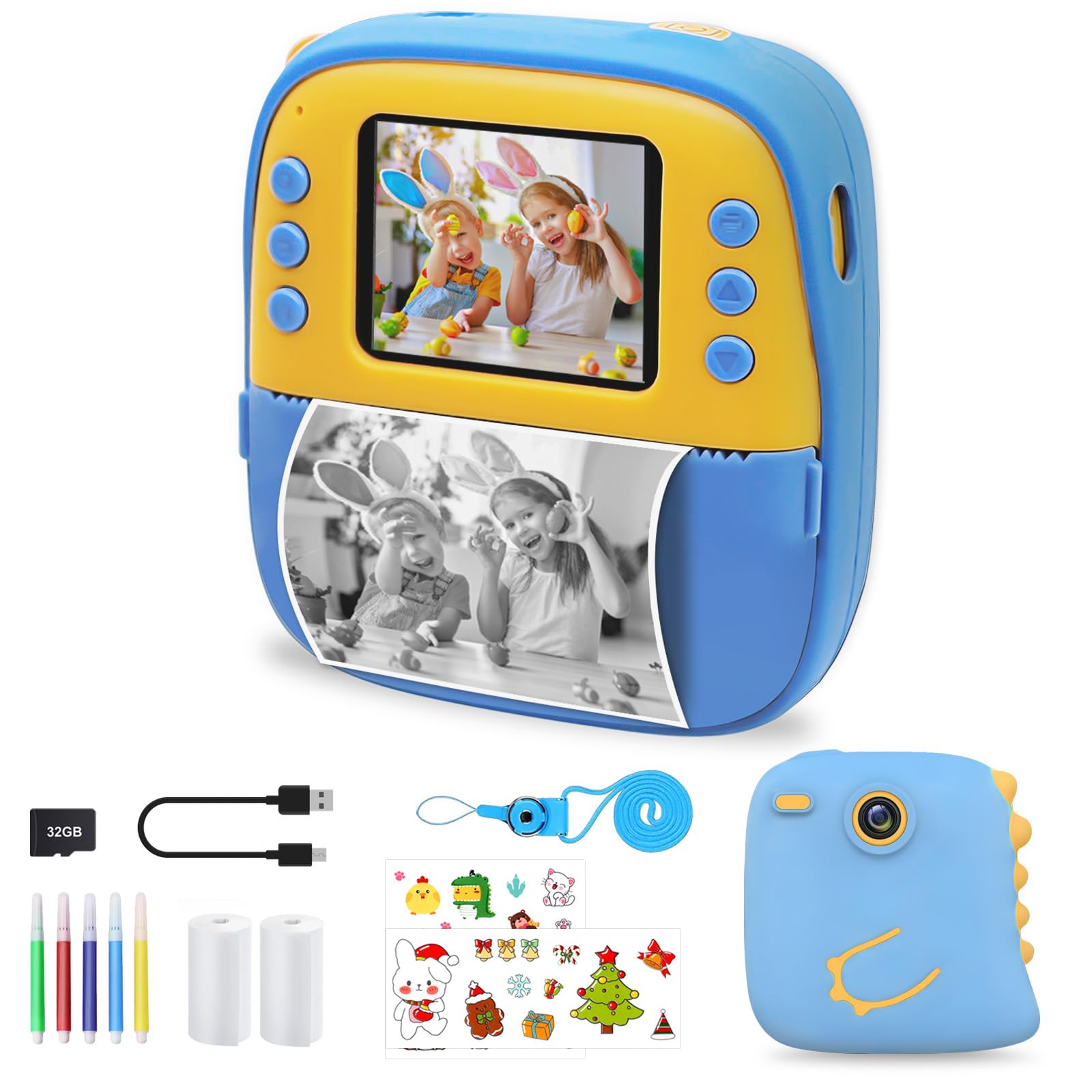 Kids Instant Digital Cameras,32GB Toddler Cam Instant Print Toys,1080P Children Printable Camera Children Day Birthday Gifts for 3-12 Years Old Girls,