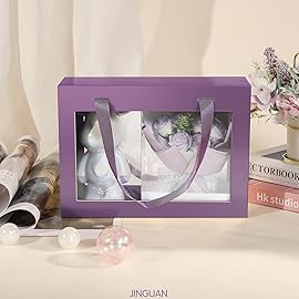 JINGUAN Purple Gift Box with Window, Clear Magnetic Gift Box for Present, Bridesmaid Proposal Box (10.5x7.5x3 Inches)