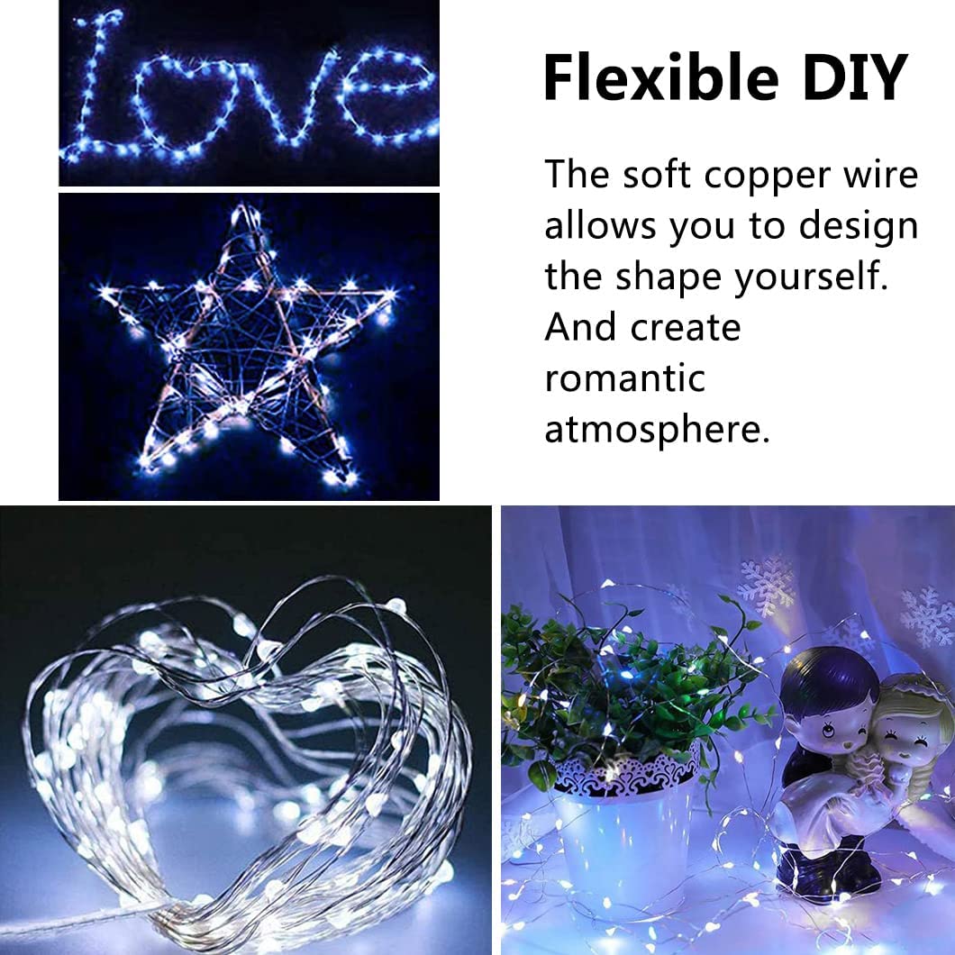 Confezione da 12 lucine luminose a batteria, 20 LED, impermeabili, in filo argentato, per esterni, per camera da letto, feste, compleanni, matrimoni, decorazioni per interni.