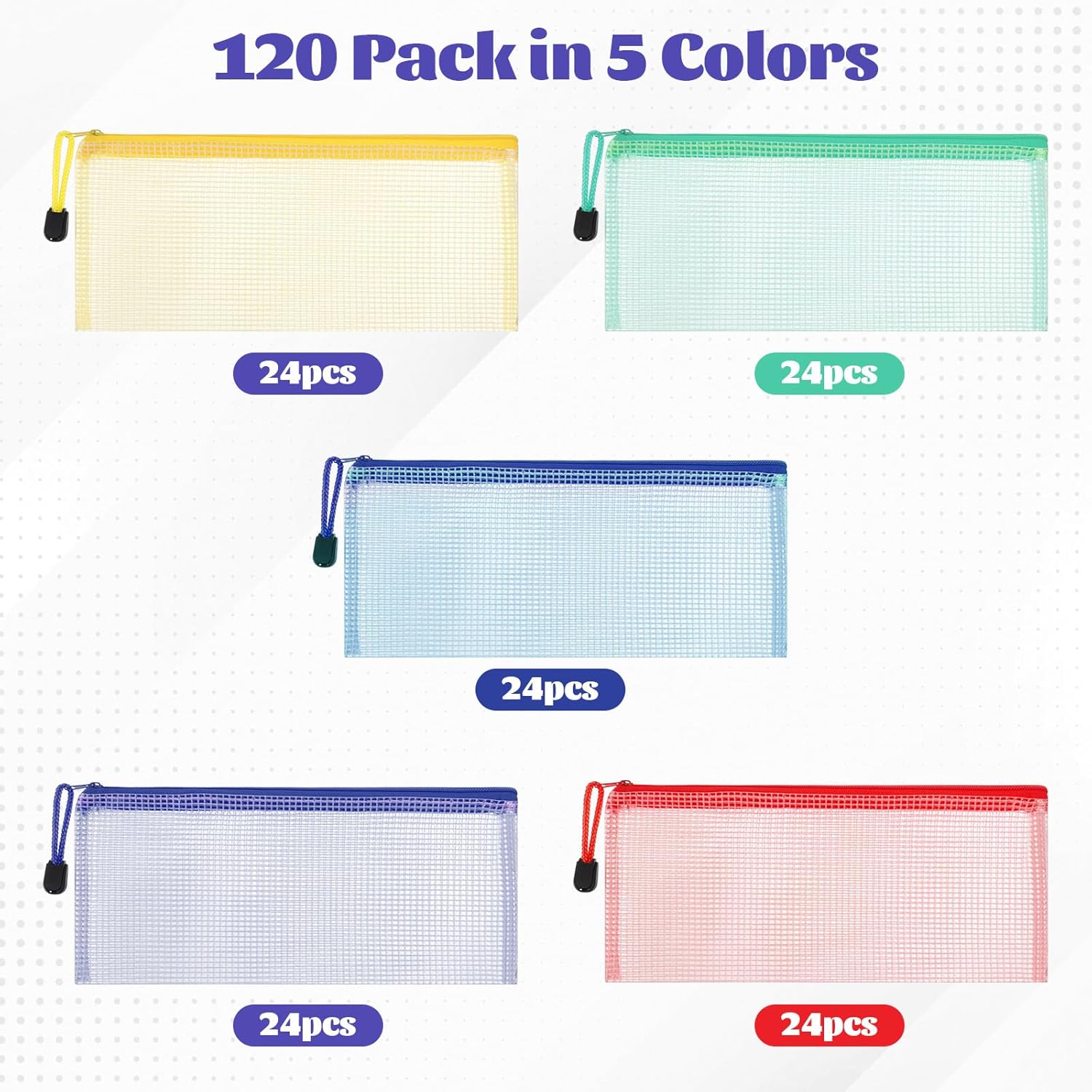 120 Pcs Pencil Pouches Mesh Zipper Pouch Bulk, 9.5'' x 4.5'' A6 Small Clear Holder Storage Case Waterproof File Bag Pencil Case for Office Travel Supplies Organization - Image 6