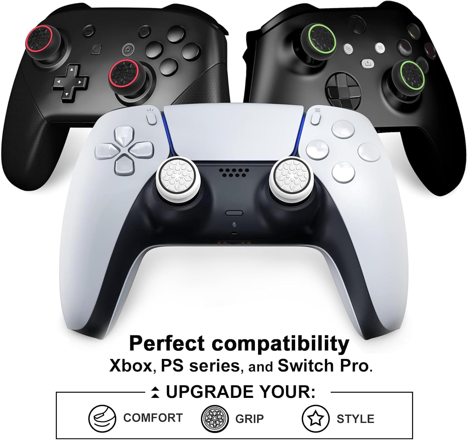 Thumb Grips Caps Performance Joystick Cover Controller for CQC FPS Games, Compatible with PS5, PS4, Xbox Series X/S, Xbox One, Switch Pro, 3 Pairs (6pcs) Silicone Diamond Grain Black