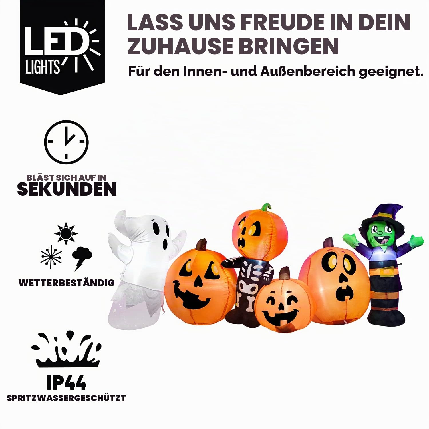 Joiedomi DREI Aufblasbare Halloween-Figuren und Kürbisbeet Aufblasbare aufblasbare Gegenstände mit eingebauten LEDs für Halloween-Partys im Innen- und Außenbereich, Hof, Rasen, Gartendekorationen