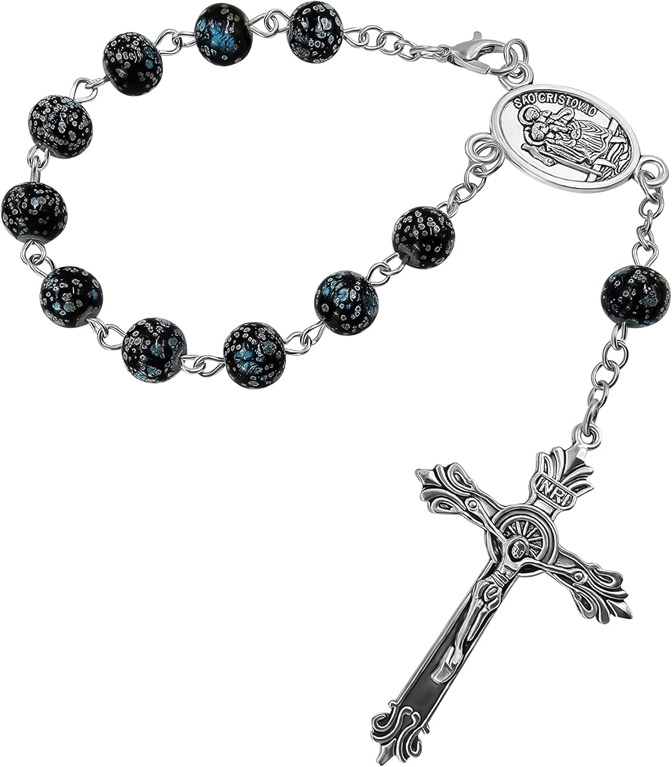 TALISMAN4U Saint Christopher Medal Car Rosary for Rearview Mirror Glass Beads Catholic One Decade Auto Rosary for Women Men Religious Gift