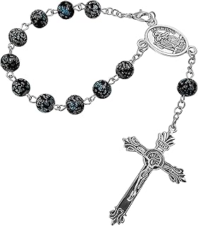 TALISMAN4U Saint Christopher Medal Car Rosary for Rearview Mirror Glass Beads Catholic One Decade Auto Rosary for Women Men Religious Gift