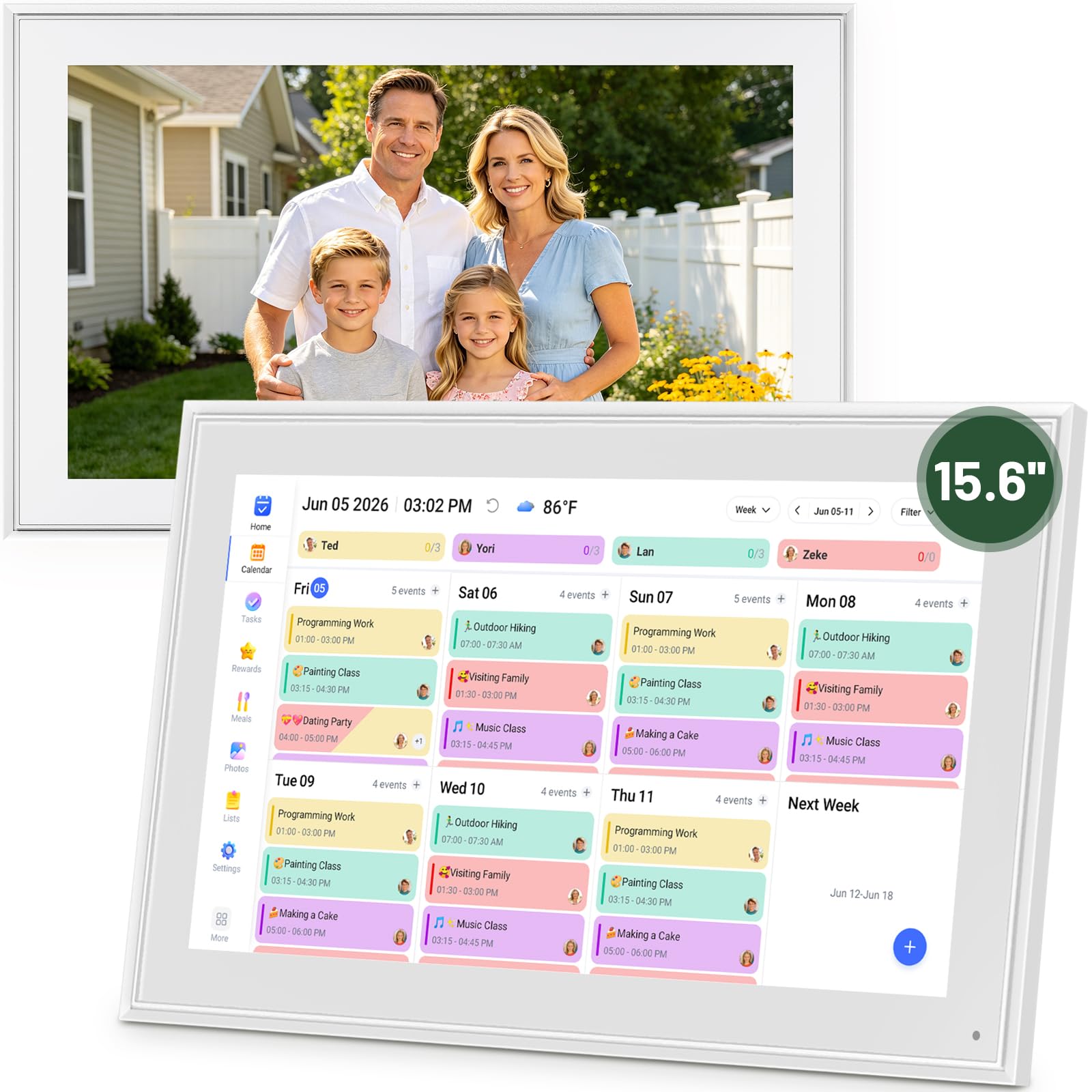 Digitaler Kalender 15.6", Digitaler Familienplaner mit Touchscreen, Elektronischer Wandkalender, Essensplaner, App-Sync, Wochenplaner, mit Wandhalterung