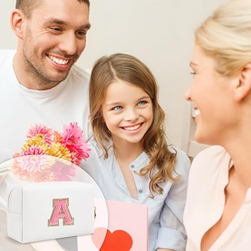 Miniatura 5 de Bolsa de maquillaje personalizada con inicial A-Z, pequeña bolsa de cosméticos de viaje de piel sintética con cremallera, bonita bolsa de aseo